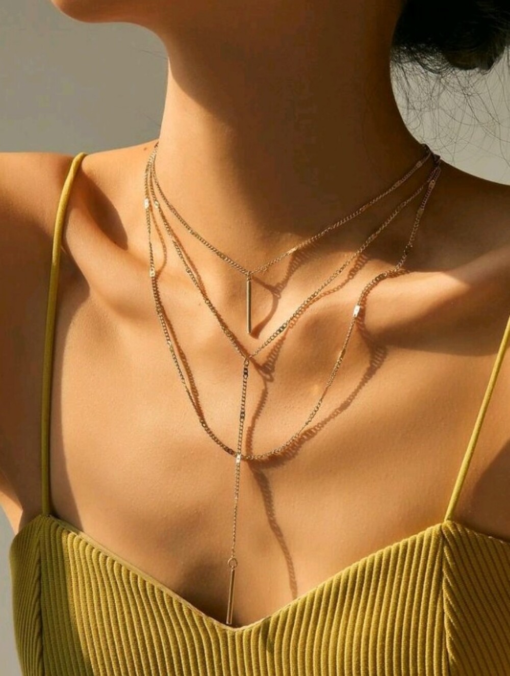 NEW! 18K Gold Plated Minimalist Layered Gold Bar Drop Necklace - Women Jewelry